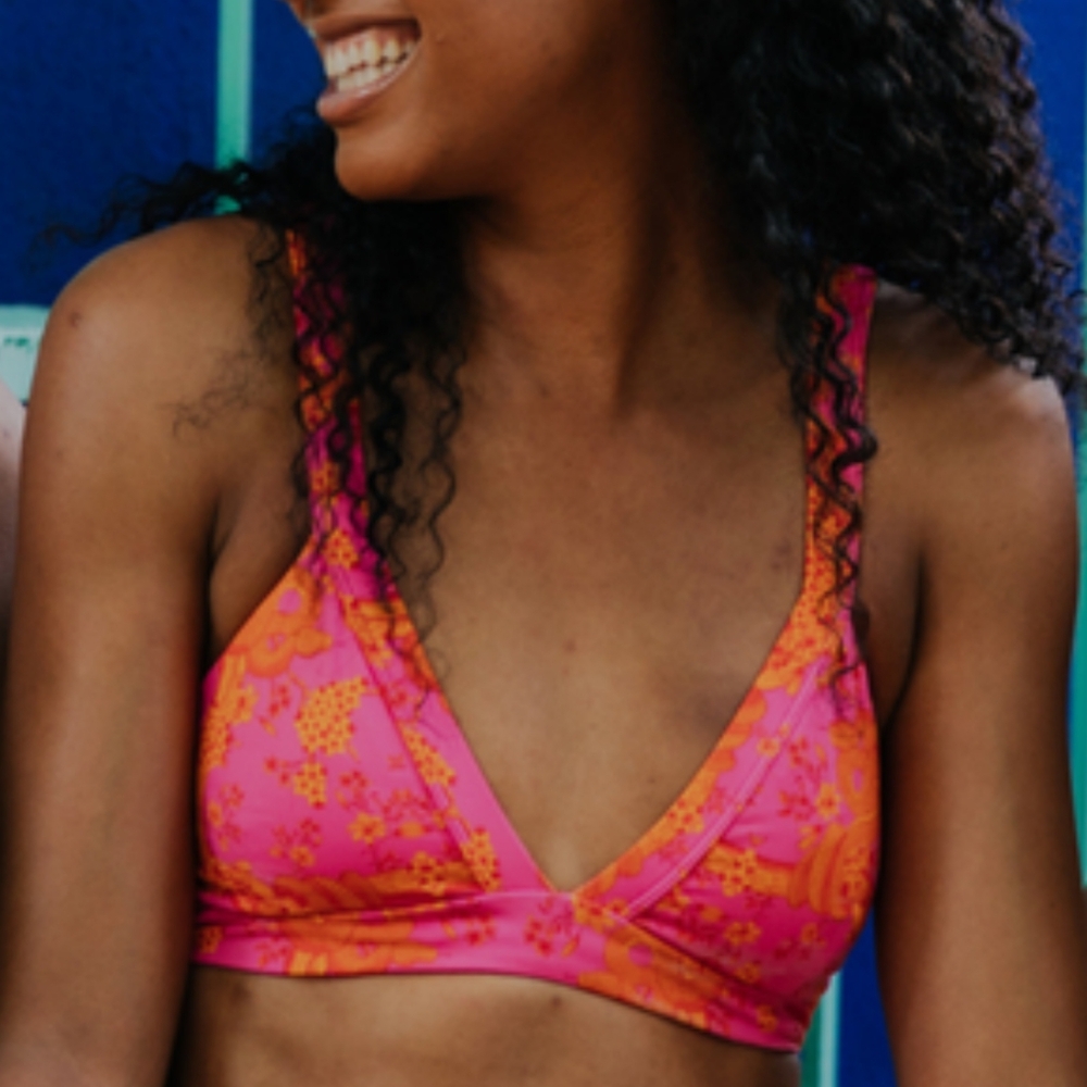 Kitty and Vibe Pink Orange Snake Floral Talia Vibe Banded Triangle Bikini Top D